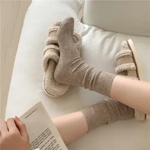 Ribbed cashmere blend socks for women, cozy winter warm slouchy mid-calf knit socks.