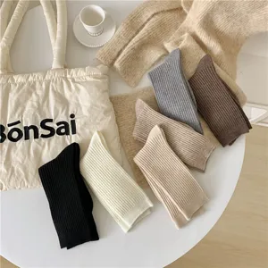 Cozy ribbed wool blend mid-tube socks in assorted autumn winter colors for daily wear.