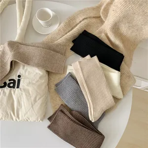 Autumn winter cashmere socks Japanese retro ribbed wool slouch socks solid mid tube socks