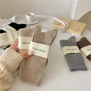 Women's Winter Warm Slouch Socks Japanese Vintage Style Solid Color Vertical Striped Rabbit Wool Blend Crew Socks