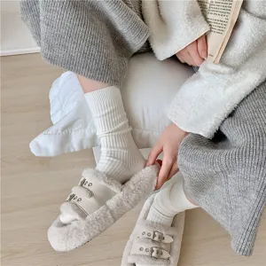 Women fall winter wool cashmere slouchy socks solid color ribbed mid tube cozy casual daily wear