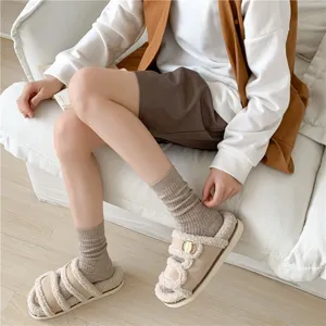 Autumn winter women cashmere wool socks Japanese retro vertical stripe solid mid tube socks