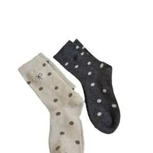 Women winter warm thick wool socks cute polka dot bow design comfortable casual hosiery