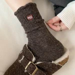Calzini slouch spessi in lana con ricamo a cuore, calze invernali calde a coste per donna.
