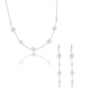 Acciaio al Titanio Perla d'Acqua Dolce Fiore Gioielli Collana Nappina Orecchini Elegante Designer Gioielli da Donna