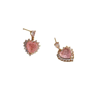 Boucles d'oreilles cœur rose doré style tendance élégantes zircone clics pour femmes