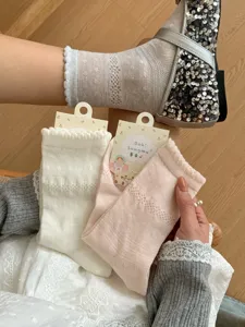 Women Korean style hollowing out polka dot crew socks sweet mesh stack socks soft fabric daily wear