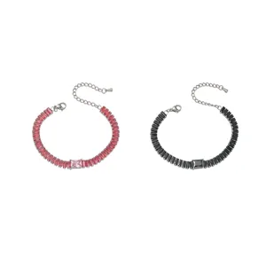 Minimalist Titanium Steel Rhinestone Bracelet For Women Korean Fashion Geometric Row Tennis Chain Bracelet Hip Hop Party Jewelry