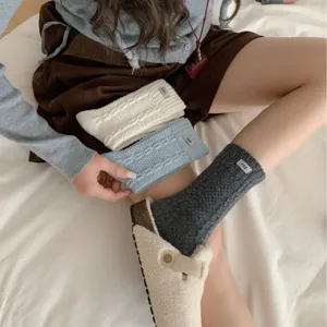 Women thick knit wool mid tube socks winter warm cozy cute casual daily hosiery wear