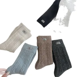 Knitted wool blend slouchy mid-calf winter socks with brand tag multi-color main product view
