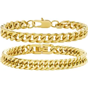 Bracelet en chaine cubaine en acier inoxydable dore pour hommes et femmes detail