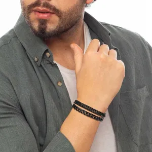 Ensemble de bracelets double maille gourmette en acier inoxydable noir pour bijoux tendance