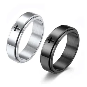 Roestvrij staal kruis spinner ring koppel mode titanium staal roterende ring sieraden