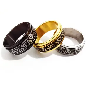 Roestvrijstalen spinnerringen met Keltisch knooppuntpatroon, draaibare titanium stalen ringen.