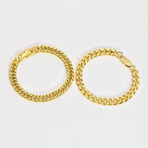 Bracelet chaîne gourmette cubaine en acier inoxydable pour homme et femme, ensemble or.