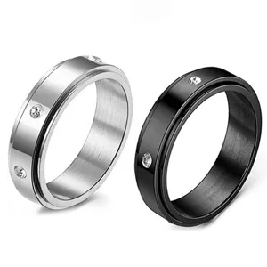 Mode Draaibare Roestvrijstalen Zirconia Ring Voor Koppels Eenvoudige Roterende Spinner Band Vingerring Sieraden Cadeau