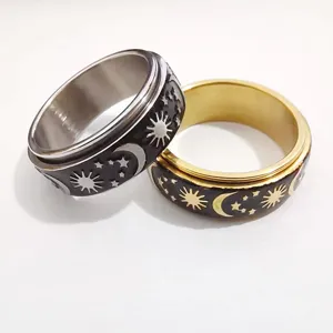 Vintage Roestvrij Staal Roteerbaar Zon Maan Ster Band Spinner Ring Voor Stressverlichting Bohemia Unisex Mode Sieraden Hoogglans Gepolijst Vingerringen