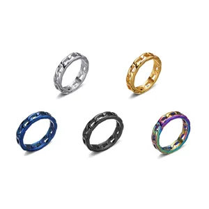 Roestvrij staal geometrische holle ketting ring titaan staal ring mode sieraden voor