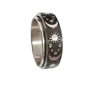 Vintage roestvrijstalen spinner ring met zon maan en sterren motief voor koppel sieraden