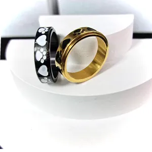 Titanstahl Spinner Ring Herz Pfotenabdruck Design Stressabbau Drehbarer Fingerring Für Damen Mode Schmuck Geschenk