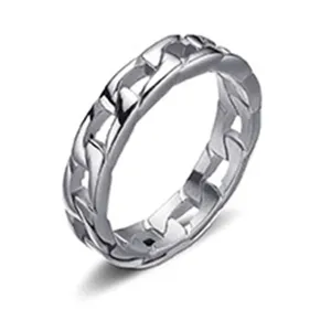 Roestvrijstalen kettingring voor heren en dames, geometrisch hol ontwerp, modieuze zilveren ring.
