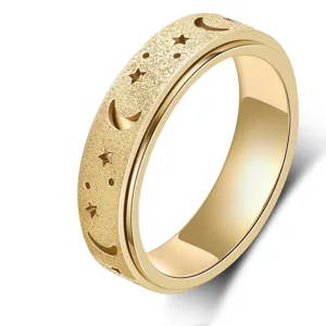 Anello antistress girevole in acciaio inossidabile dorato con motivo a stella e luna chic