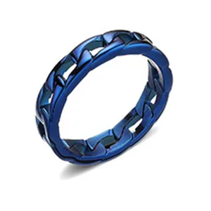 Blauwe roestvrijstalen kettingring, geometrische holle titanium stalen vingerring.
