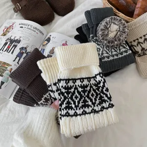 Knit Fair Isle leg warmers winter thick warm diamond pattern cozy sock cuffs for women