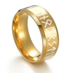 Stainless steel Viking rune ring for men and women, fashion gold titanium steel ring.