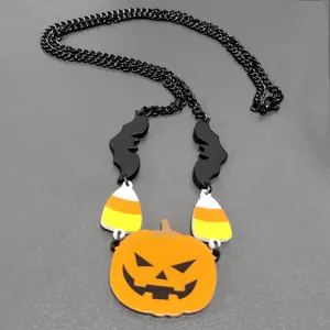 Collier halloween citrouille chauve-souris chaîne noire gothique fête bijoux cadeau tendance