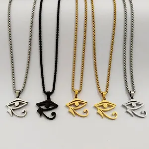 Collier pendentif Œil d'Horus en acier inoxydable, bijoux amulette mythologie égyptienne.