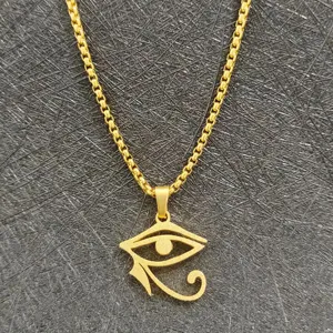 Collier pendentif œil de la Providence Horus en acier inoxydable doré pour hommes
