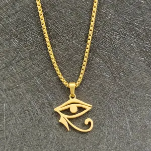 Collier pendentif Œil d'Horus en acier inoxydable, amulette égyptienne dorée pour hommes et femmes.