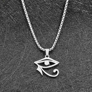 Collier pendentif Œil d'Horus en acier inoxydable, bijoux amulette égyptienne vintage argent.