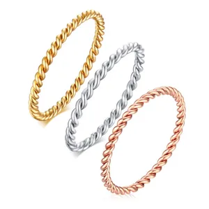 Minimalistische Titanium Staal Gevlochten Touw Ring Goud Zilver Roségoud Vergulde Stapelbare Bandring Voor Vrouwen Sieraden Cadeau