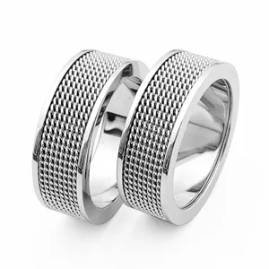 Elegante anello vintage in acciaio al titanio con maglia tessuta largo gioiello moda inox