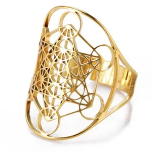 Goudkleurige roestvrijstalen ring met een prachtig geometrisch patroon sieraden