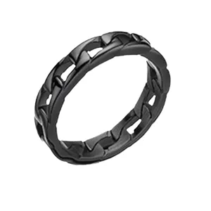 Zwarte roestvrijstalen ketting ring geometrisch hol titanium stalen band sieraden