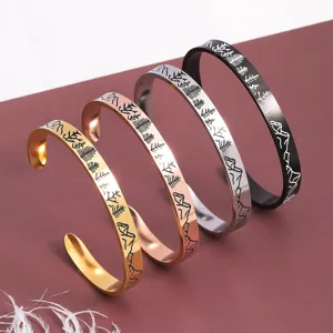 Brazalete de Puño Abierto de Acero Inoxidable Grabado con Bosque de Montaña Vikingo Nórdico Pulsera Personalizada Inspirada en la Naturaleza Joyería