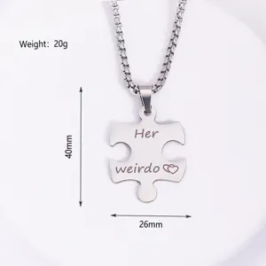 Collier pendentif puzzle couple en acier inoxydable avec chaine elegante 40x26mm 20g cadeau.