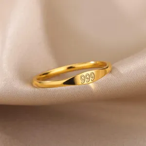 Minimalist gold plated stainless steel angel number 999 ring fashion simple jewelry item