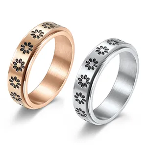 Stainless Steel Sunflower Spinner Ring For Women Men Titanium Steel Rotating Daisy Anxiety Ring Fashion Finger Jewelry