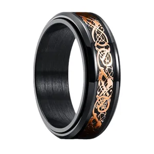 Roestvrijstalen drakenpatroon spinnerring, stijlvolle zwarte en roségouden titanium stalen ring.