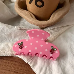 Rosa Pünktchen Haarklammer mit Strass Traubenverzierung, süßes und stilvolles Haaraccessoire.