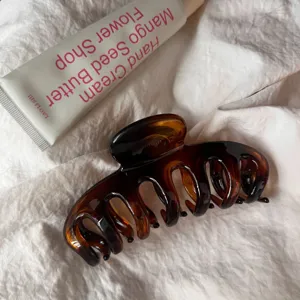 Large amber tortoiseshell hair claw clip minimalist hollow shark clip for women styling accessory