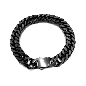 Zwarte roestvrijstalen Miami Cubaanse schakelarmband voor heren dikke ketting sieraden