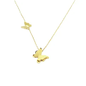 Edelstahl goldene doppelte Schmetterling Halskette, elegante matte Schlüsselbeinkette.