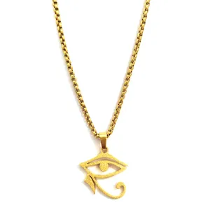 Collier Pendentif Œil d'Horus Doré en Acier Inoxydable Bijou Égyptien pour Homme Femme