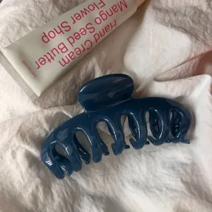 Large dark blue hair claw clip minimalist design hollow shark clip for thick hair styling