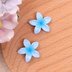 Blue Resin Plumeria Flower Cabochons Five-Petal DIY Earring Hairpin Accessories Detail